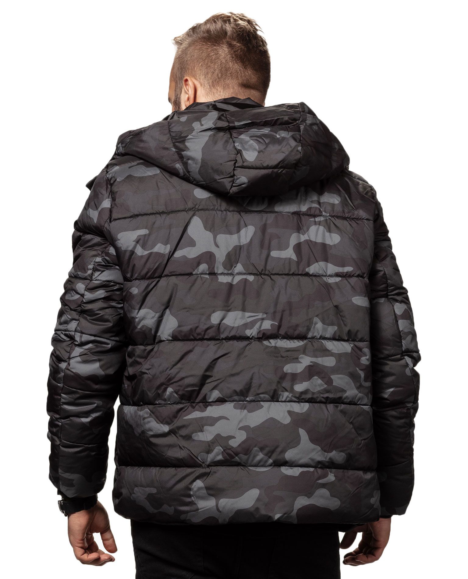 iQKA Women Men Camo Down Jacket Unisex Long Sleeve Glossy Camouflage Zipper Coat with Pockets Oversized Puffer Jackets S-5XL