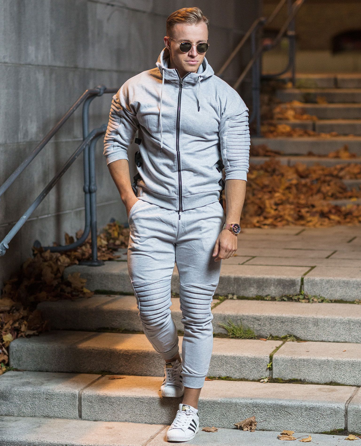 Gray Ribbed Tracksuit 2 Pieces Jerone - 1061 - Tracksuits - Jerone.com