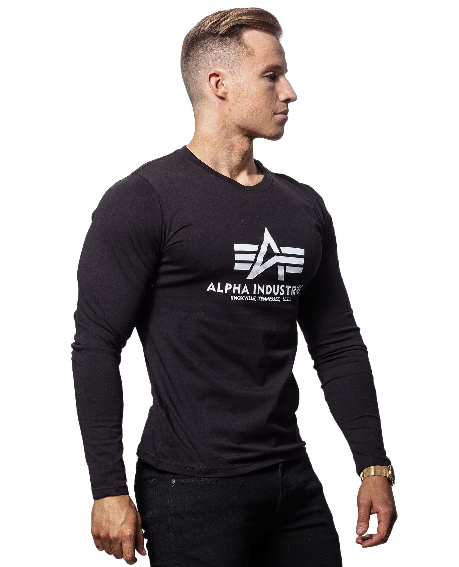 Alpha Industries Mens Black/Grey Long Sleeve T-Shirt XL 