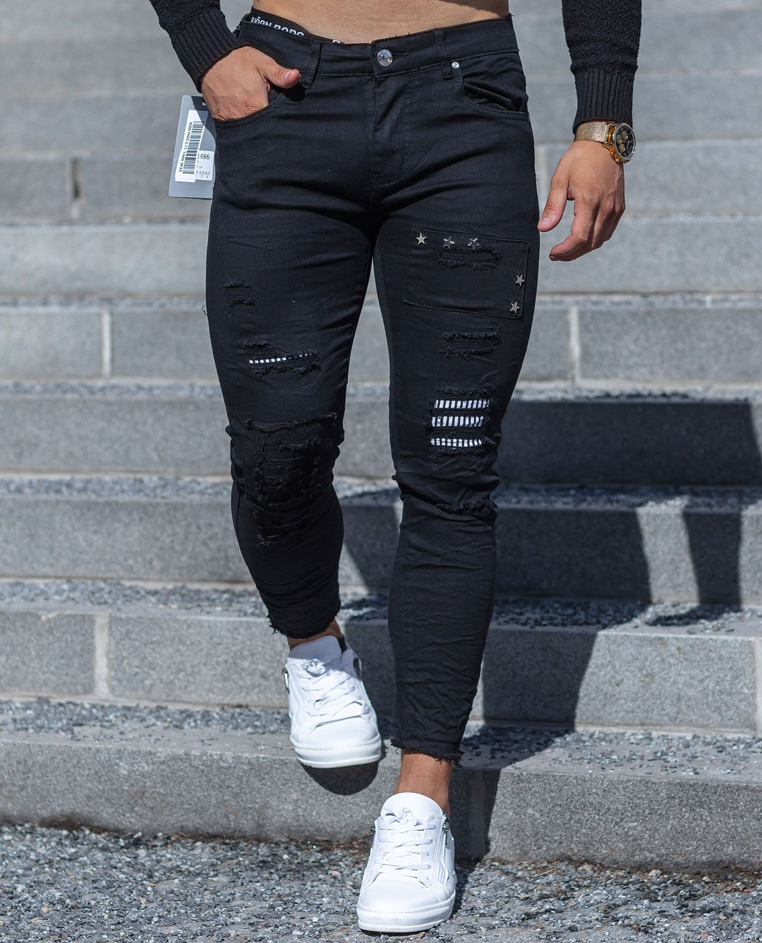Star Embroided Black Jeans L32 Jerone - 1486 - Jeans - Jerone.com