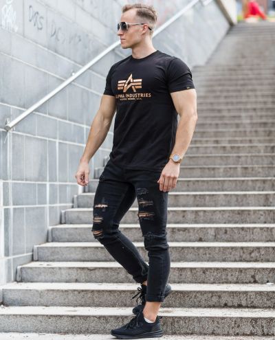 Basic T-Shirt Black Gold Alpha Industries