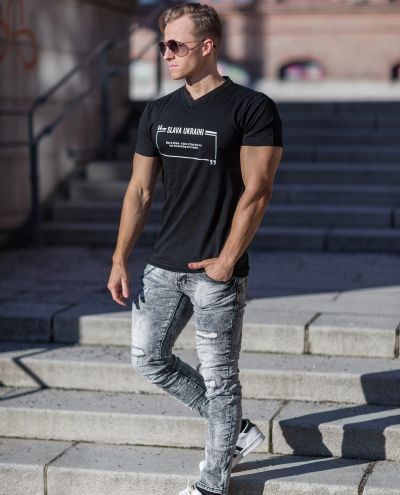 Slava Ukraini T-Paita Quote Black V-Neck Jerone