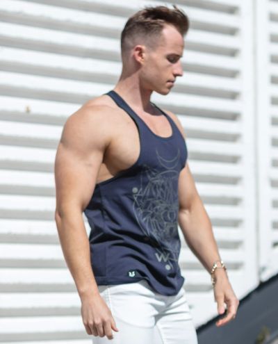Lion Print Tank Top Navy Wulf