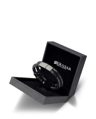 Spirit Leather Bracelet Stainless Steel Black Serasar