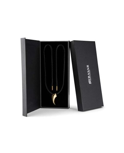Leather Necklace With Pendant Wolf Gold Serasar