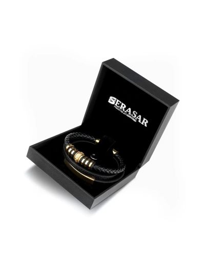 Shine Leather Bracelet Stainless Steel Gold Serasar