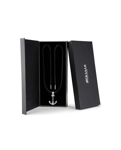 Leather Necklace with Pendant Anchor Silver Serasar