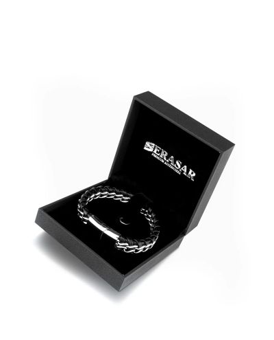 Leather Bracelet Stainless Steel Silver Serasar