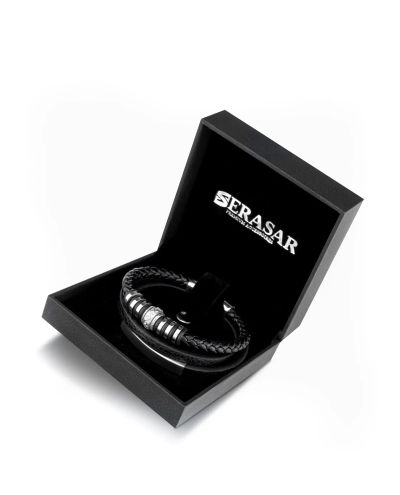 Shine Leather Bracelet Stainless Steel Silver Serasar