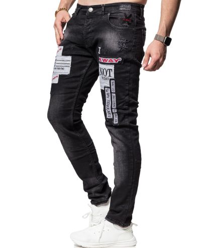 Black Washed Denim Jeans Embroided L32 Jerone