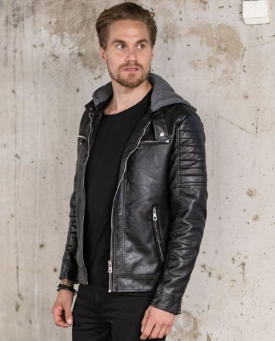 New Faux Leather Jacket With Hood Jerone