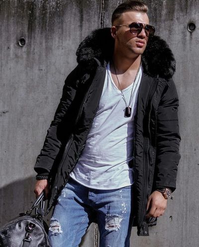 Black Parka Jacket With Faux Fur Hood Jerone
