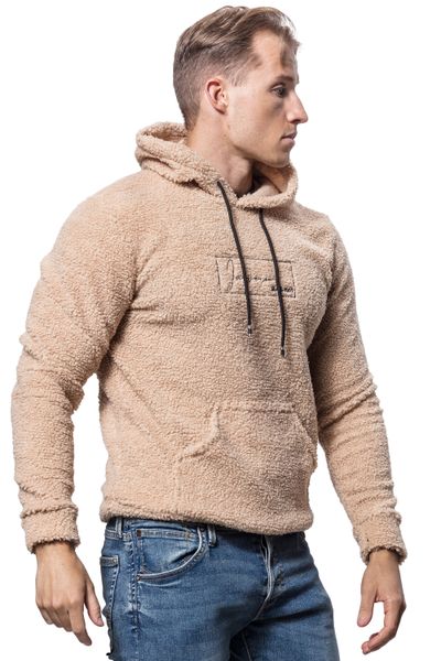 Men's Teddy Hoodie Brown With Text Jerone