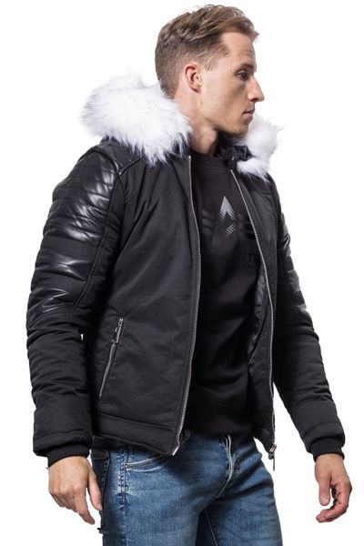White Fur Collar Black Men's Winter Jacket Jerone