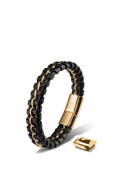 Leather Bracelet Stainless Joy Black Gold Serasar