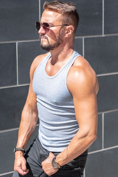 Gray Rib Tank Top Men Jerone