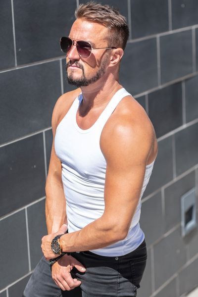 White Rib Tank Top Men Jerone