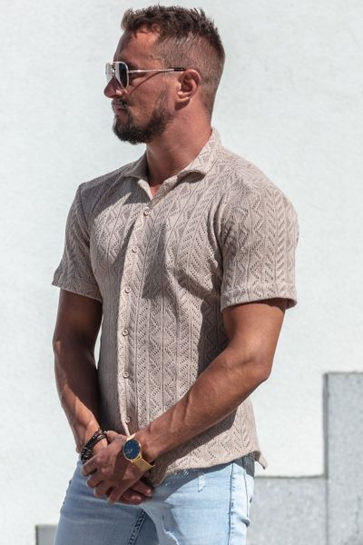 Knitted Short Sleeve Button Beige Jerone