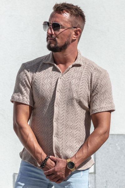 Knitted Short Sleeve Button Beige Jerone Knitted Short Sleeve Button Beige Jerone