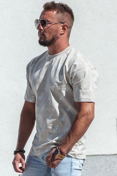 All Over Logo Print Beige T-Shirt Oversize Aarhon