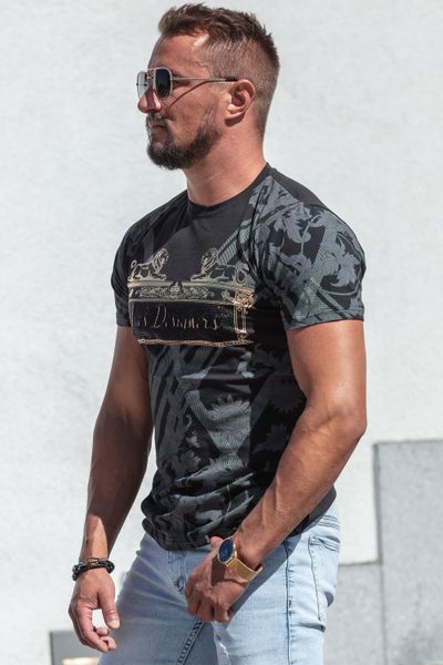 Les Designers T-Shirt Gold Black Rhinestones Jerone