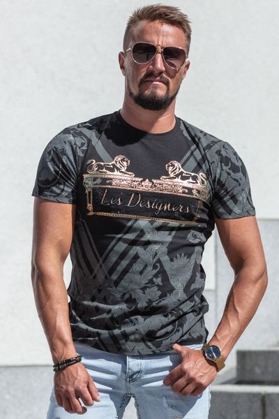 Les Designers T-Shirt Gold Black Rhinestones Jerone
