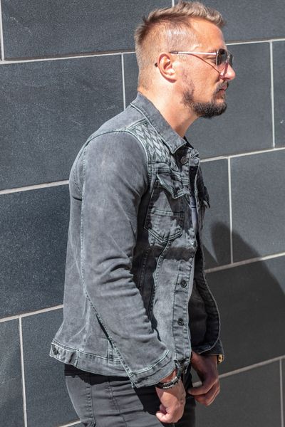 Stitched Dark Gray Denim Jacket Jerone