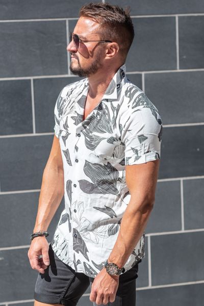 Black and White Leaf Viscose Shirt Carisma