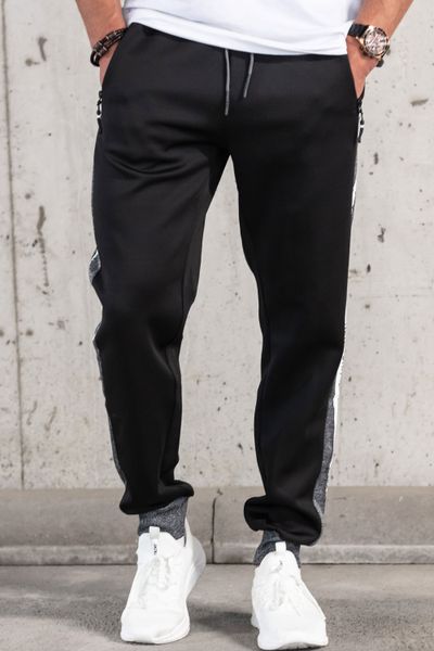 black men's slip-on tracksuit pants with side stripes