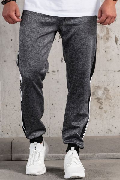 grey men's slip-on tracksuit pants with side stripes