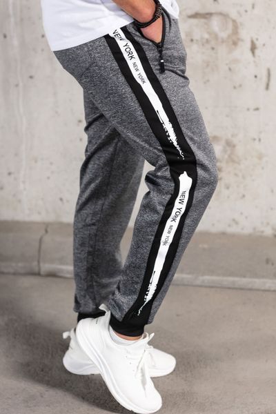 grey men's slip-on tracksuit pants with side stripes