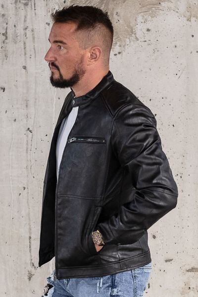 men's black faux leather jacket biker