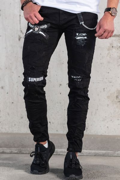 Streetwear Black Jeans With Chain L32 JERONE Streetwear Black Jeans With Chain L32 JERONE