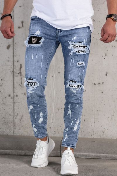 Distressed Blue Streetwear Jeans L32 JERONE Distressed Blue Streetwear Jeans L32 JERONE