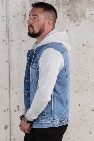 men's blue denim jacket with sweatshirt and sweatshirt sleeves