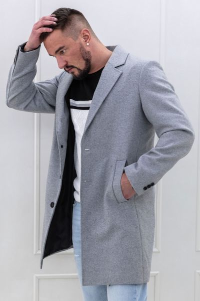 grey men's wool fabric jacket long