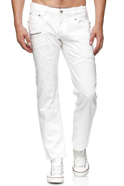 White men's jeans with decorative broderie