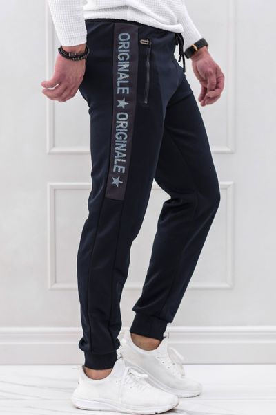 Navy Shiny Joggers with Zipper Pockets Jerone
