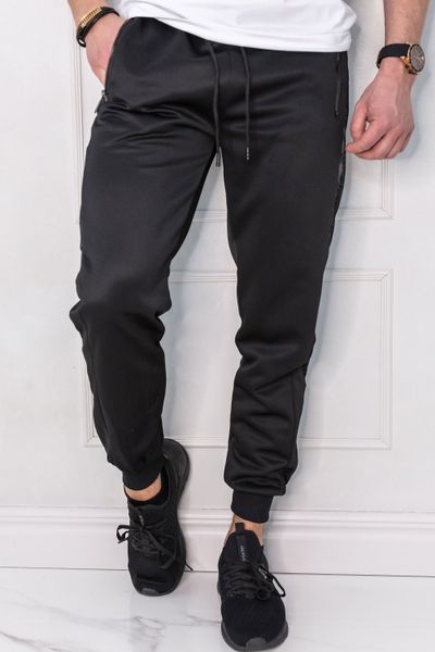 Black Shiny Joggers with Zipper Pockets Jerone