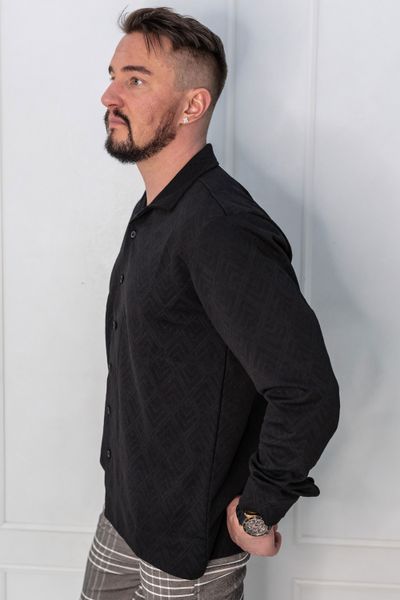 decorative black collared shirt with stretch fabric