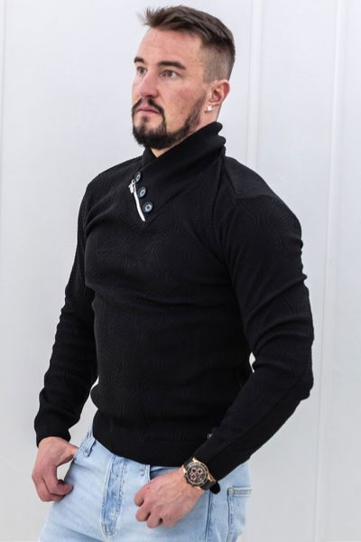 Black Structured Knit Zipper Detail Jerone