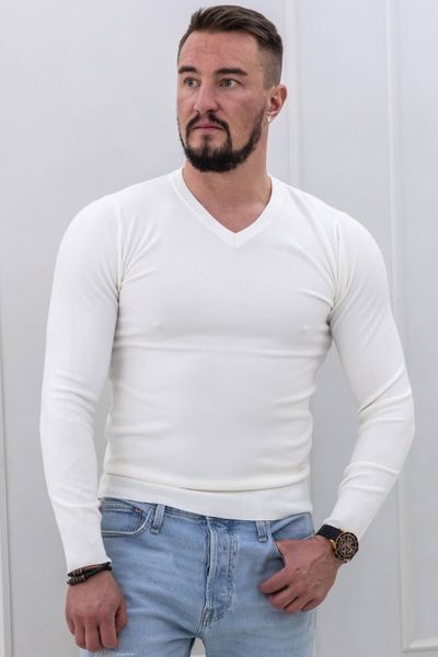 White Viscose Blended Knit V-Neck Jerone White Viscose Blended Knit V-Neck Jerone