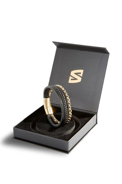 men's multi-piece bracelet gold leather and steel