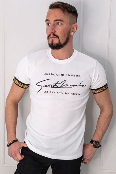 White T-Shirt Gold Embroided Sleeves Jerone White T-Shirt Gold Embroided Sleeves Jerone