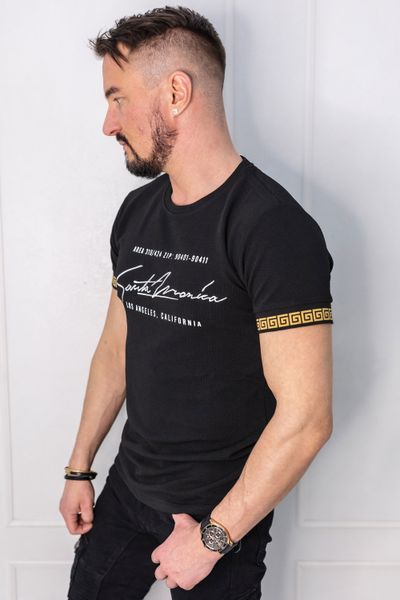 Black T-Shirt Gold Embroided Sleeves Jerone