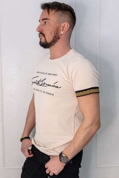 Beige T-Shirt Gold Embroided Sleeves Jerone