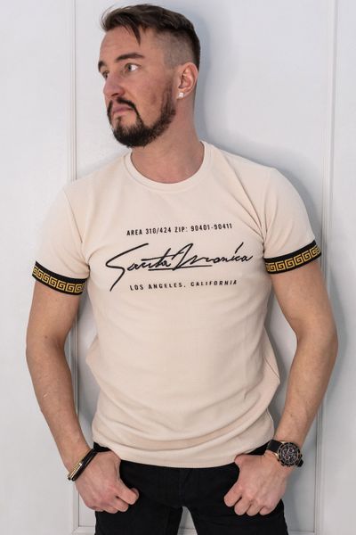 Beige T-Shirt Gold Embroided Sleeves Jerone Beige T-Shirt Gold Embroided Sleeves Jerone