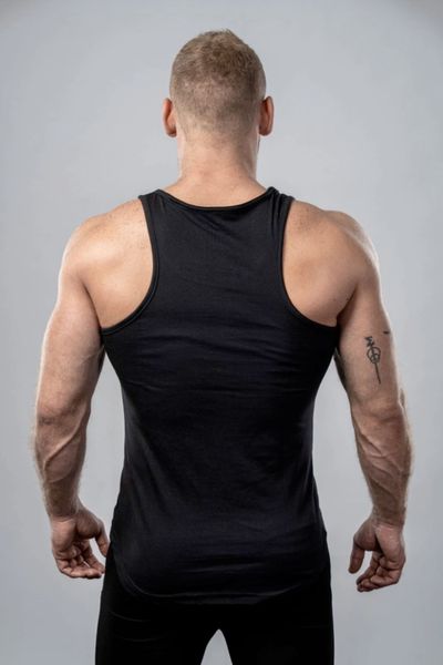 men's black tracksuit sleeveless with golden embroidery slim fit