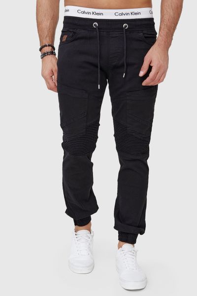 men's black thigh high trousers with ribbed cuffs