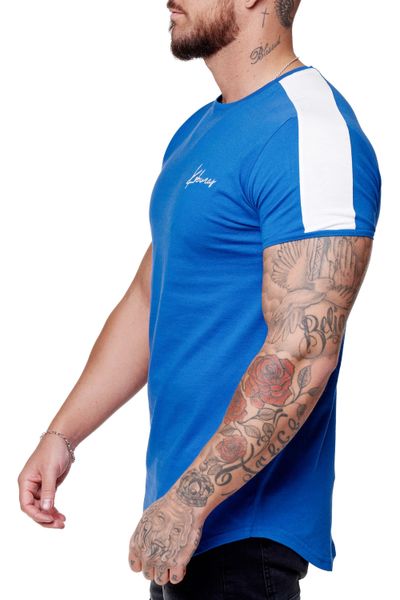 blue men's t-shirt